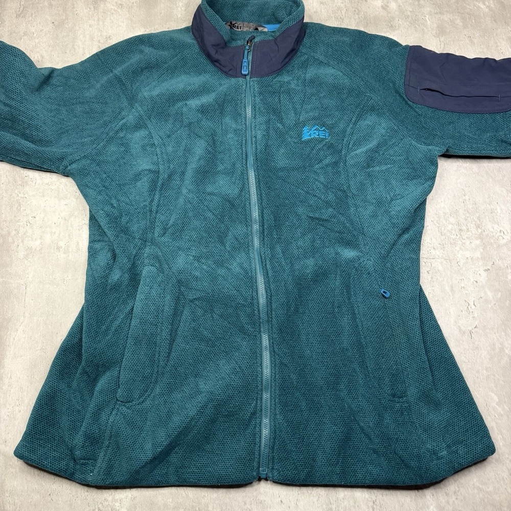 REI Co-Op Womens Grid Fleece Teal Full Zip Jacket Mock Neck Hiking XL - Picture 2 of 6
